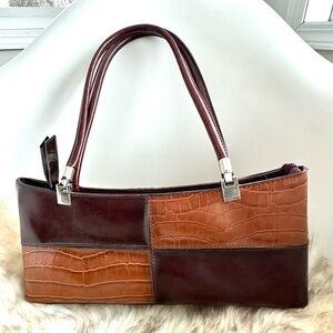 Brown Patchwork Vegan Leather Shoulder Bag